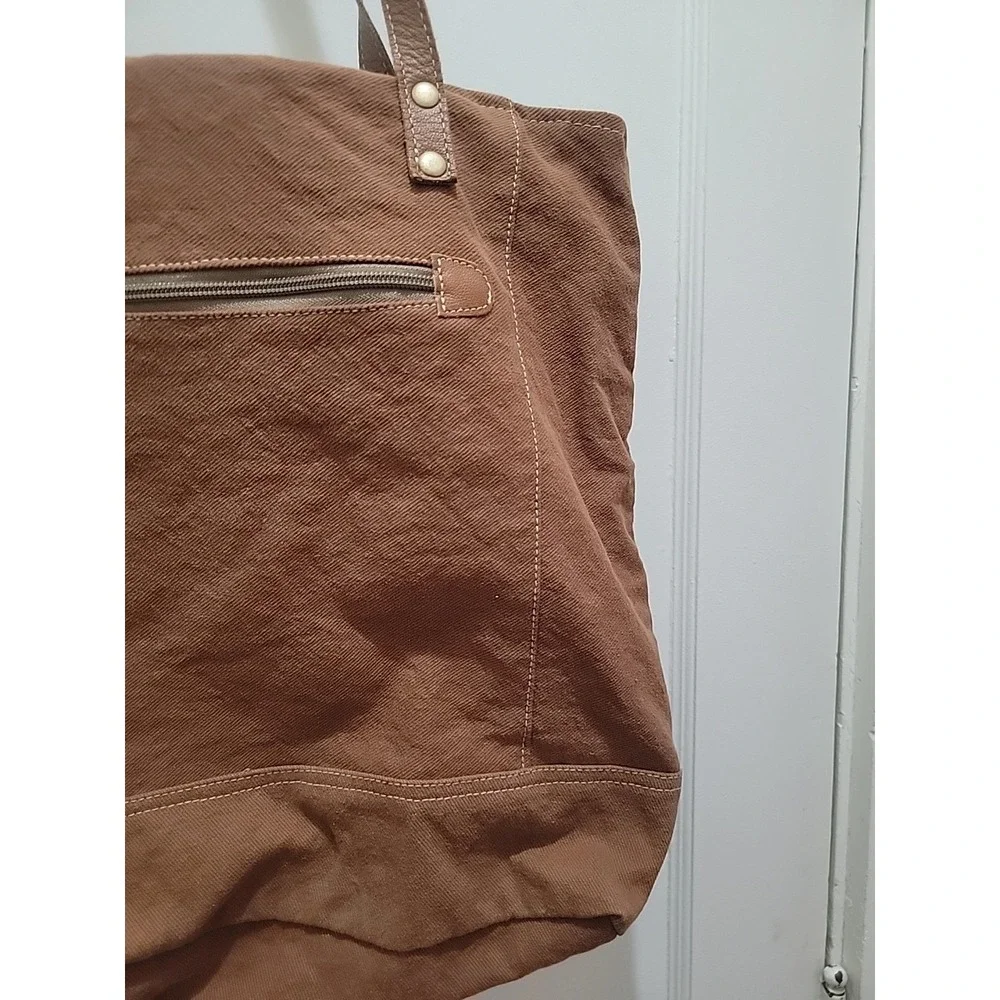 Myra Bag Upcycled Tote Large Purse Repurposed Boho Chic Canvas & Leather